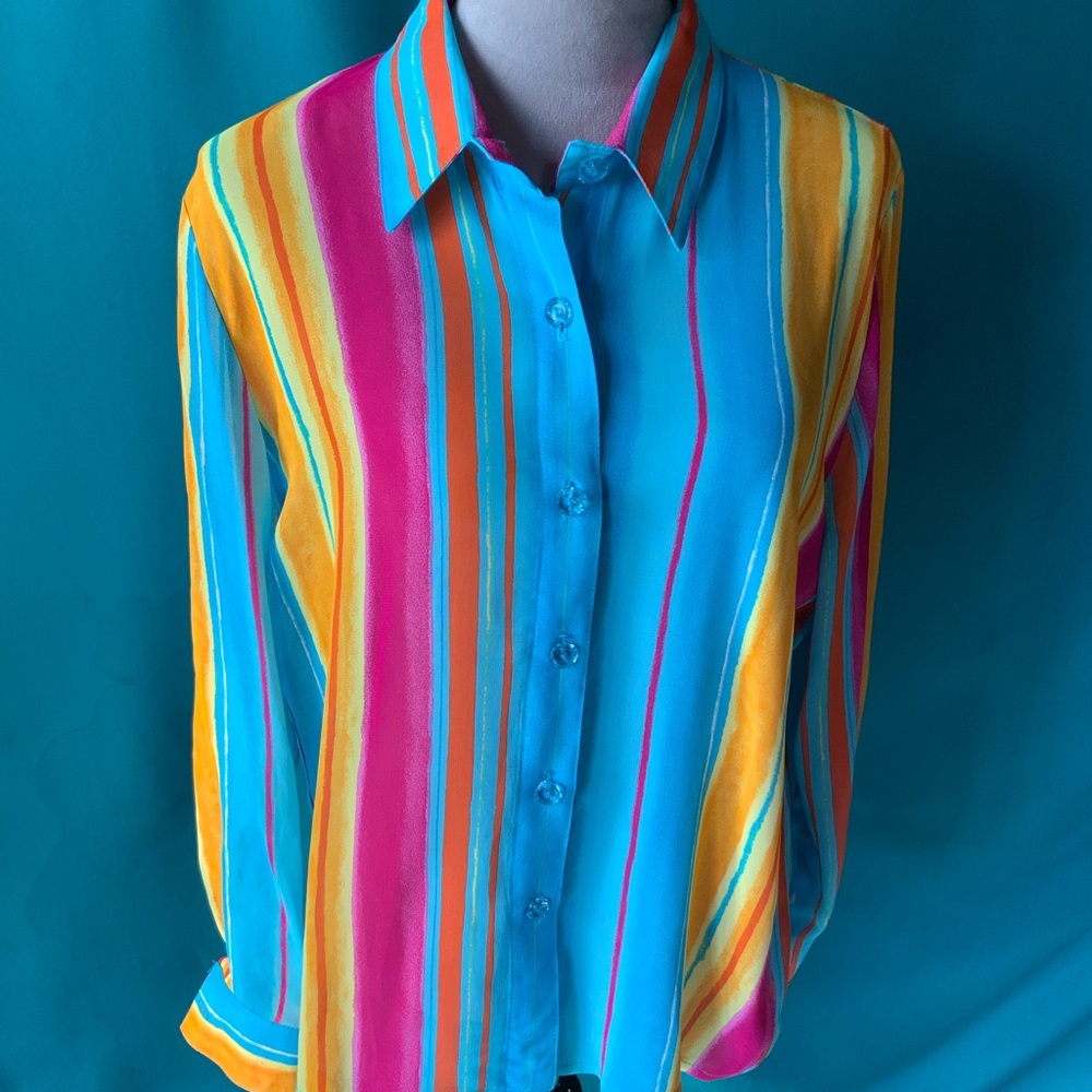 SeaSuns Vintage Vibrant Striped Women's Summer Button Down Blouse